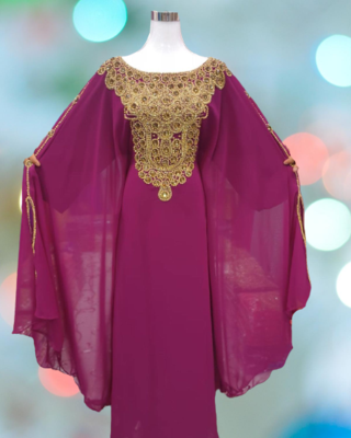 Wine Zari Stone Work Georgette Islamic Style Beads Embedded Partywear Kaftan Long Gown Evening wear Dubai kaftan 2