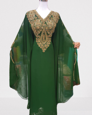 Green Georgette Stone Work Embroidered Kaftan Dress 3