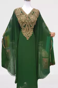 Green Georgette Stone Work Embroidered Kaftan Dress