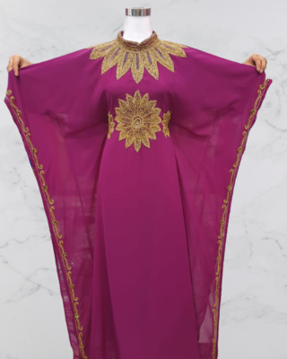 Wine Zari Stone Work Georgette Islamic Style Beads Embedded Partywear Kaftan Long Gown Evening wear Dubai kaftan 1