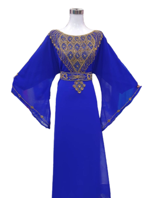 Blue Zari Stone Work Georgette Islamic Style Beads Embedded Partywear Kaftan Long Gown Evening wear Dubai kaftan 1