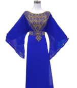Blue Zari Stone Work Georgette Islamic Style Beads Embedded Partywear Kaftan Long Gown Evening wear Dubai kaftan