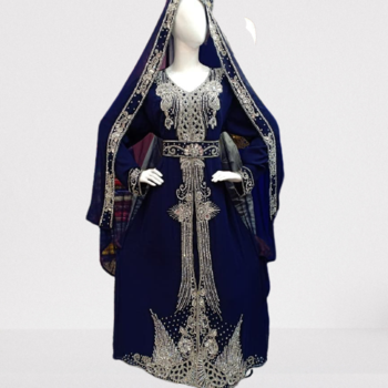 Navy Blue Zari Stone Work Georgette Islamic Style Beads Embedded Partywear Kaftan Long Gown Evening wear Dubai kaftan 3