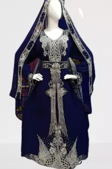 Navy Blue Zari Stone Work Georgette Islamic Style Beads Embedded Partywear Kaftan Long Gown Evening wear Dubai kaftan