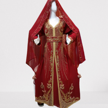 Red Georgette Hand Embroidered Kaftan  3