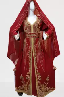 Red Georgette Hand Embroidered Kaftan 