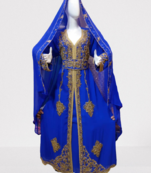 Royal Blue Zari Stone Work Georgette Islamic Style Beads Embedded Partywear Kaftan Long Gown Evening wear Dubai kaftan