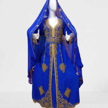Royal Blue Zari Stone Work Georgette Islamic Style Beads Embedded Partywear Kaftan Long Gown Evening wear Dubai kaftan 2