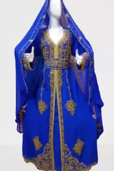 Royal Blue Zari Stone Work Georgette Islamic Style Beads Embedded Partywear Kaftan Long Gown Evening wear Dubai kaftan