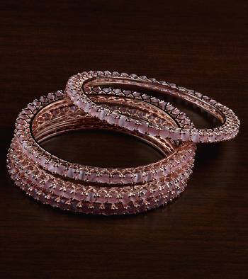 Rose Gold Plated Baby PINK Stone Embellished American Diamond Bangles BD557 1