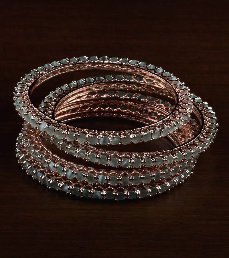 Rose Gold Plated Baby MINT Stone Embellished American Diamond Bangles BD558