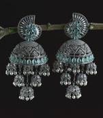 Rhodium Plated CZ and MINT Stone Embellished Multiple Dangler Jhumki 216ED611