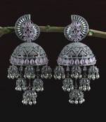 Rhodium Plated CZ and PINK Stone Embellished Multiple Dangler Jhumki 216ED612