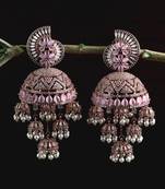 Rose Gold Plated CZ and PINK Stone Embellished Multiple Dangler Jhumki 216ED613