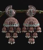 Rose Gold Plated CZ and MINT Stone Embellished Multiple Dangler Jhumki 216ED614