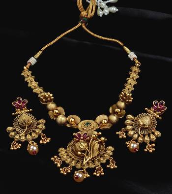 Ruby and Emerald Embellished Brass Made High Quality Necklace FNN277 1