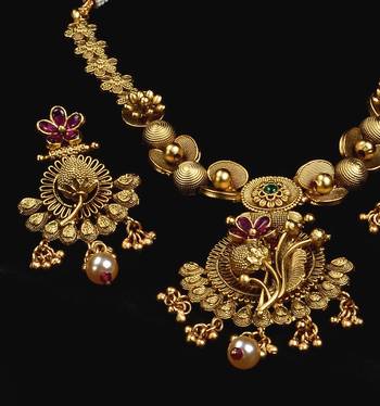 Ruby and Emerald Embellished Brass Made High Quality Necklace FNN277 2