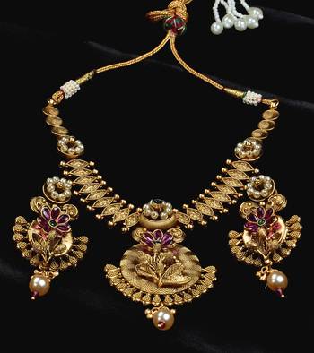 Ruby and Emerald Embellished Brass Made High Quality Necklace FNN278 1