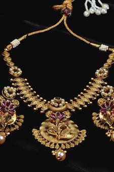 Ruby and Emerald Embellished Brass Made High Quality Necklace FNN278