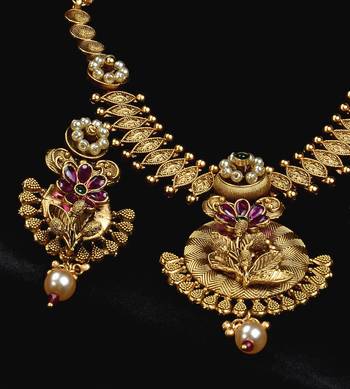 Ruby and Emerald Embellished Brass Made High Quality Necklace FNN278 2