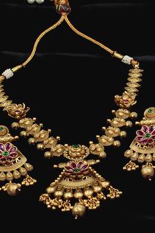 Ruby and Emerald Embellished Brass Made High Quality Necklace FNN279