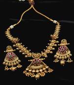 Ruby and Emerald Embellished Brass Made High Quality Necklace FNN279