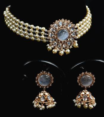 Semi-precious Stone, CZ and Kundan Embellished Choker Set FNN283 1