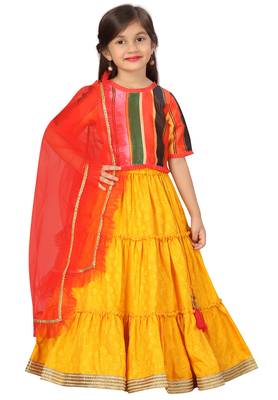 Mustard printed art silk stitched lehenga 1