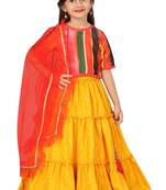 Mustard printed art silk stitched lehenga