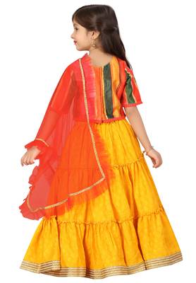 Mustard printed art silk stitched lehenga 2