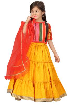 Mustard printed art silk stitched lehenga 3