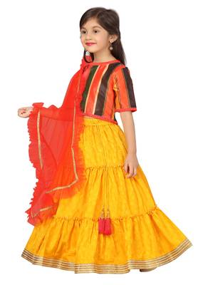 Mustard printed art silk stitched lehenga 4