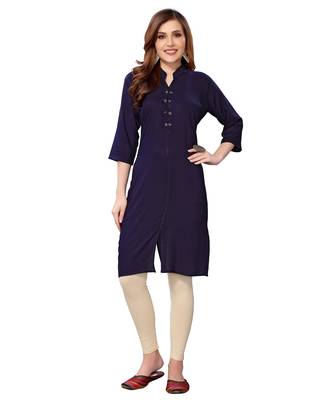 Navy-blue plain rayon kurtas-and-kurtis 1