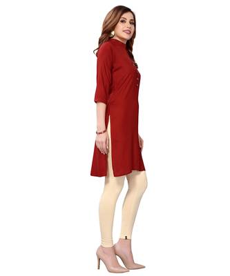 Maroon plain rayon kurtas-and-kurtis 3