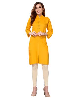 Yellow plain rayon kurtas-and-kurtis 1