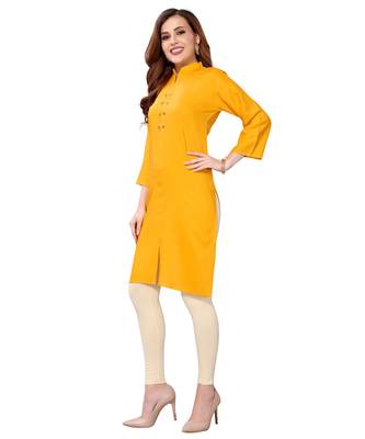 Yellow plain rayon kurtas-and-kurtis 2