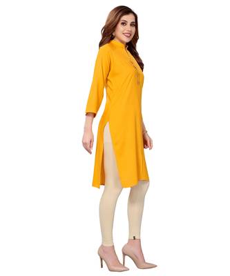 Yellow plain rayon kurtas-and-kurtis 3