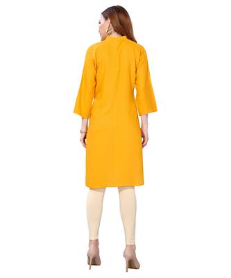Yellow plain rayon kurtas-and-kurtis 4