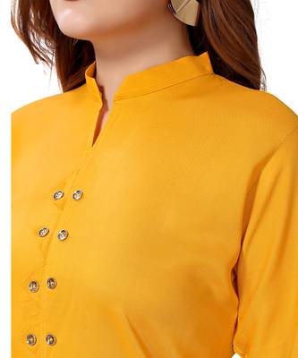Yellow plain rayon kurtas-and-kurtis 5