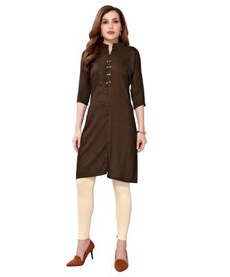 Dark-brown plain rayon kurtas-and-kurtis 1