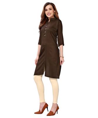 Dark-brown plain rayon kurtas-and-kurtis 2