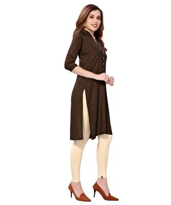Dark-brown plain rayon kurtas-and-kurtis 3