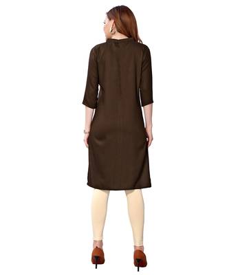 Dark-brown plain rayon kurtas-and-kurtis 4