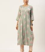 Grey printed cotton silk
 long-kurtis