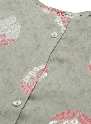 Grey printed cotton silk
 long-kurtis 4