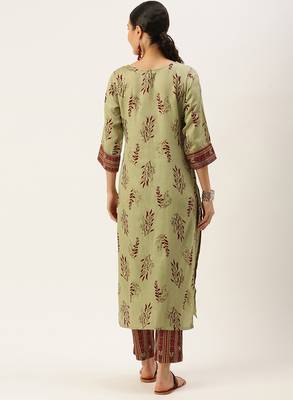 Green printed cotton silk
 long-kurtis 3