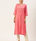 Pink printed cotton silk
 long-kurtis