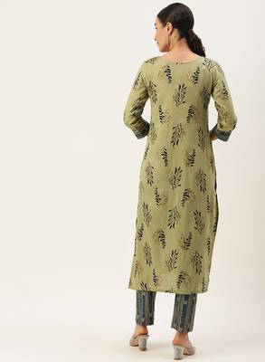 Green printed cotton silk
 long-kurtis 3