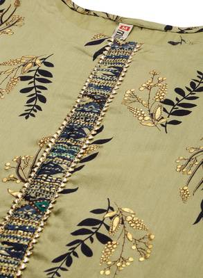 Green printed cotton silk
 long-kurtis 4