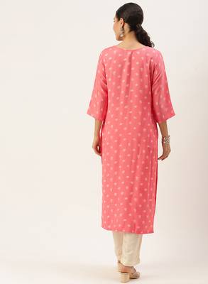 Pink printed cotton silk
 long-kurtis 3